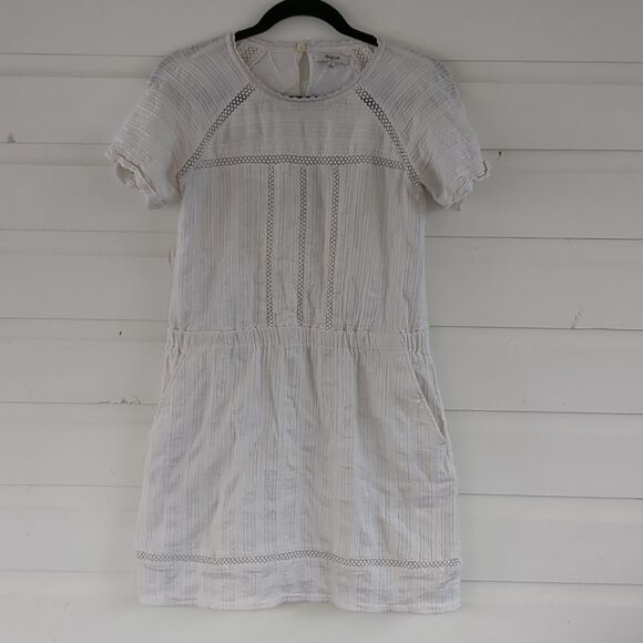Madewell Summerhouse White Blouson Lace Trim Dress 4 - Picture 2 of 8